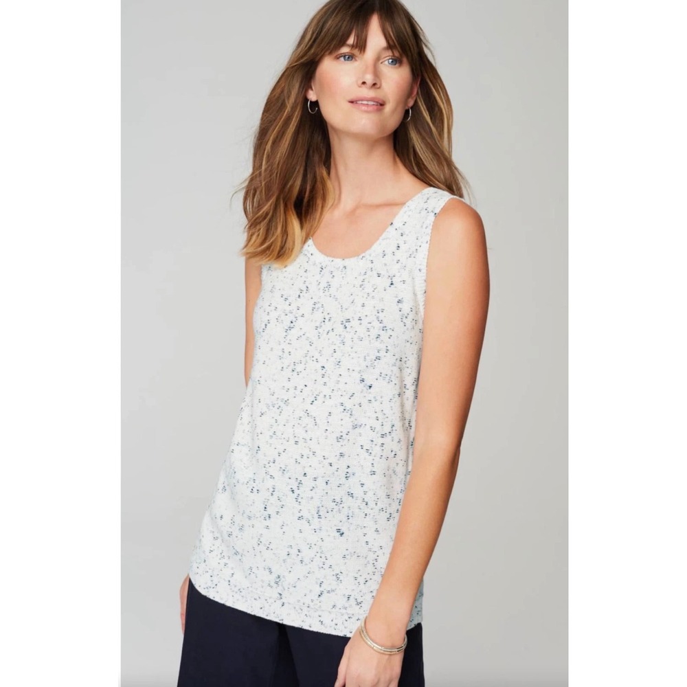 J. Jill Womens Large Cream Navy Blue Space Dye Cotton Knit Sweater Tank Top